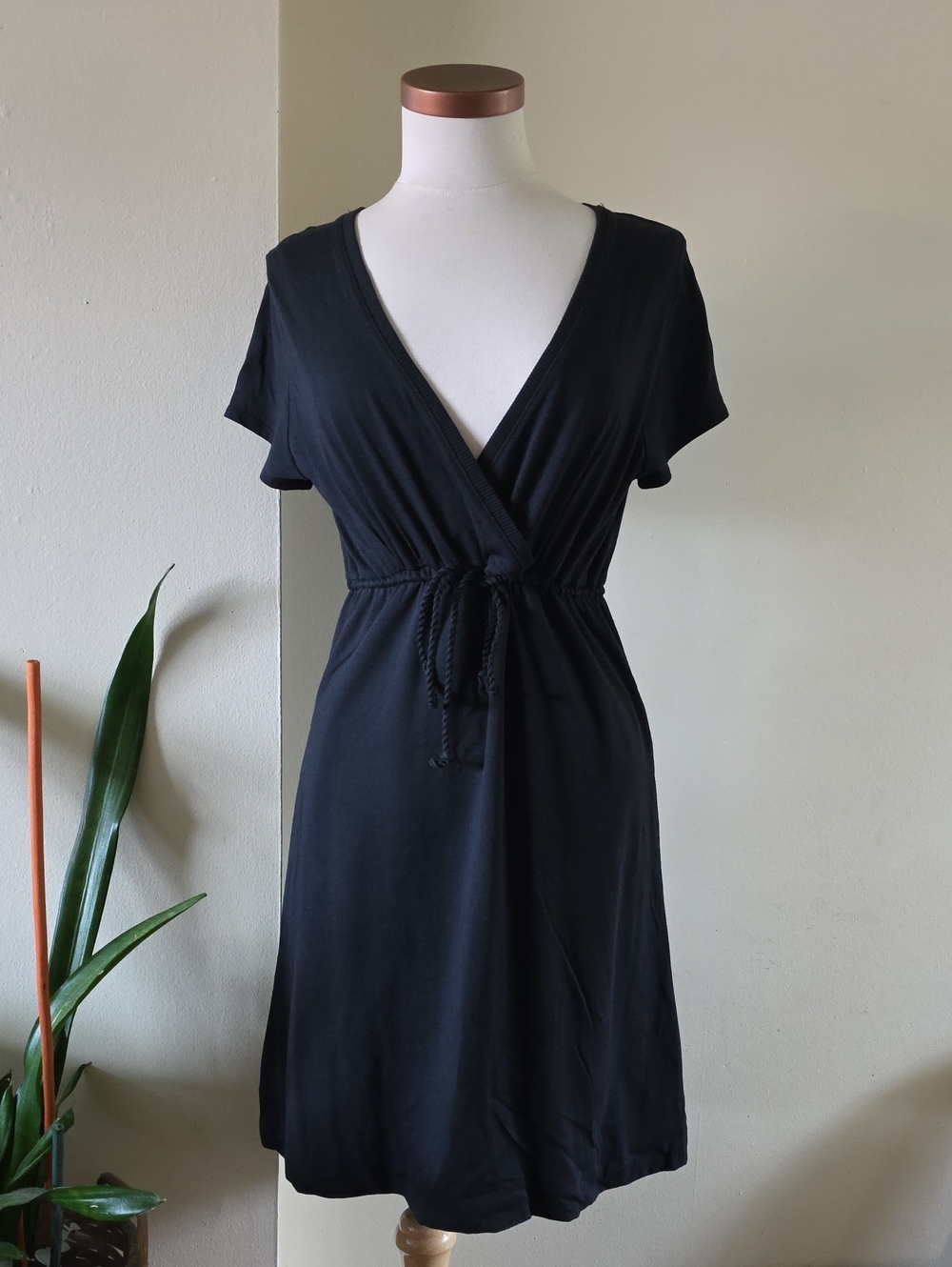 ROOTS 73 Faux Wrap Modal/Cotton Blend Dress W/Cinch - Black M